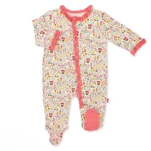 MAGNETIC ME EUC Girls Modal Colorful Garden Gnome Print Magnetic Footie Pajama